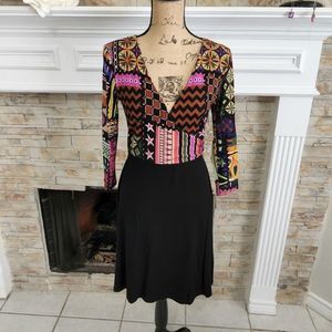 Desigual Abstract‎ Print Dress Knee Length Long Sleeve Career Casual New Size S